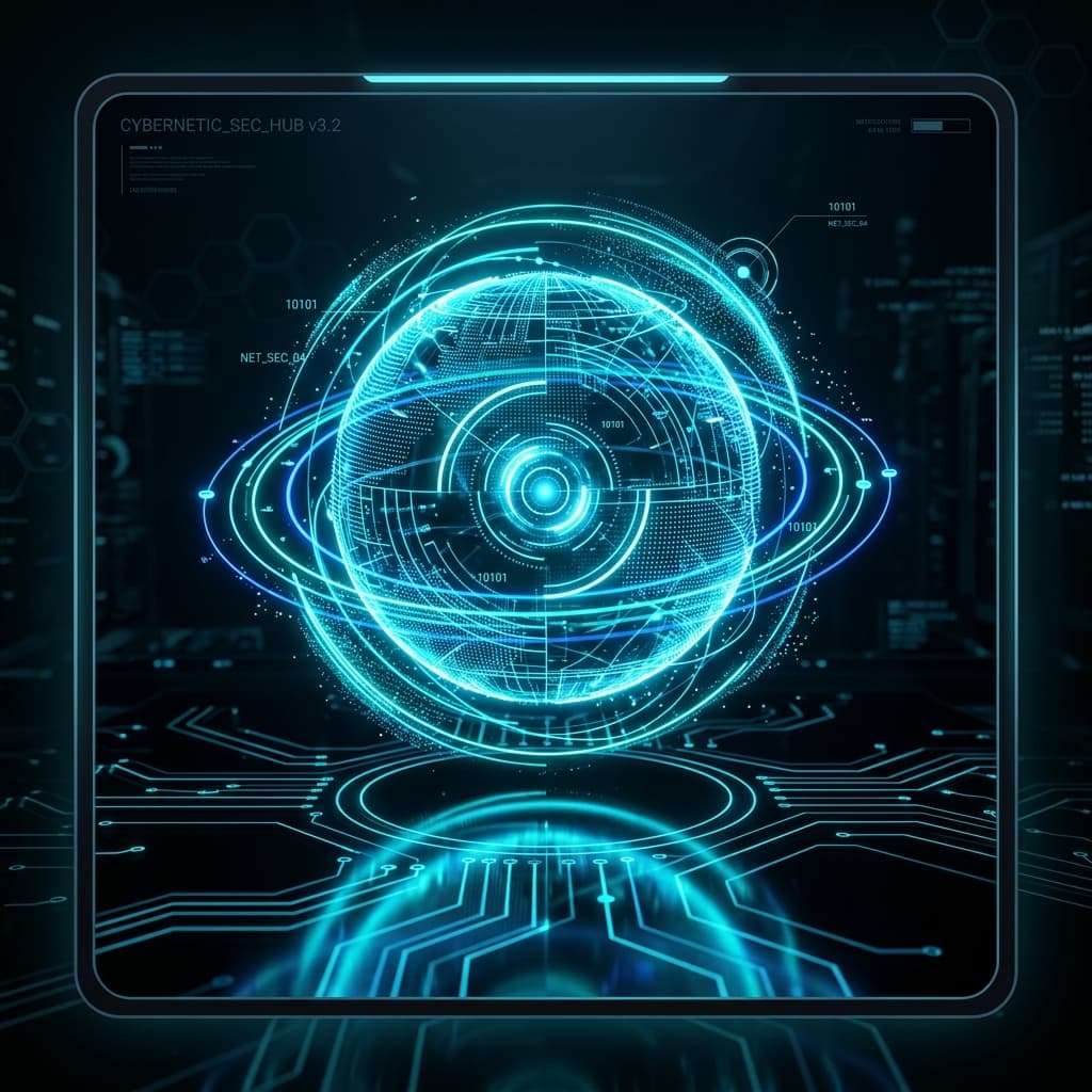 Holographic Digital Globe with glowing circuits